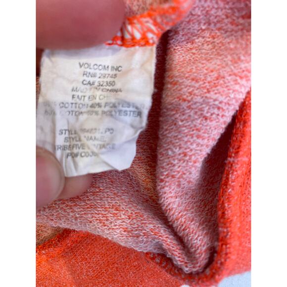 Volcom Sweatshirt Long Sleeve Lightweight Hoodie Neon Orange Heather Sz Lg Boho - Picture 6 of 12